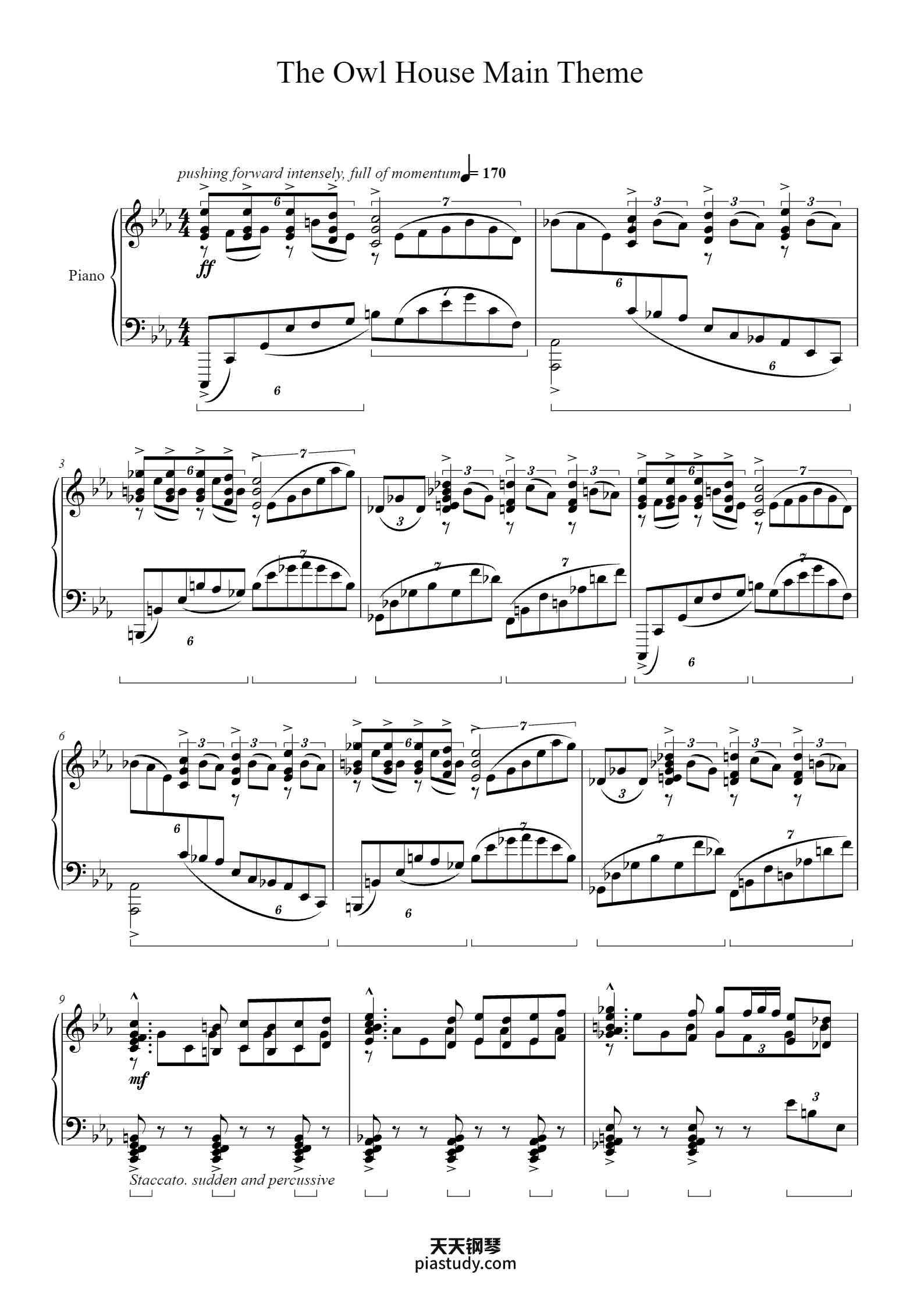 'The Owl House Main Theme' - Piano Sheet Music By Composed By T. J ...