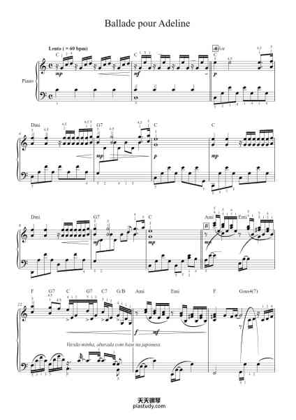“Ballade pour Adeline”钢琴谱-Música de Paul de Senneville, Olivier Toussaint-免费下载-天天钢琴