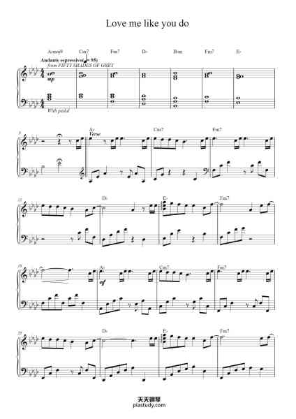 “Love me like you do”钢琴谱-Words and Music by MAX MARTIN,
SAVAN KOTECHA, ILYA,
ALI PAYAMI and TOVE LO
Arranged by The Theorist-免费下载-天天钢琴