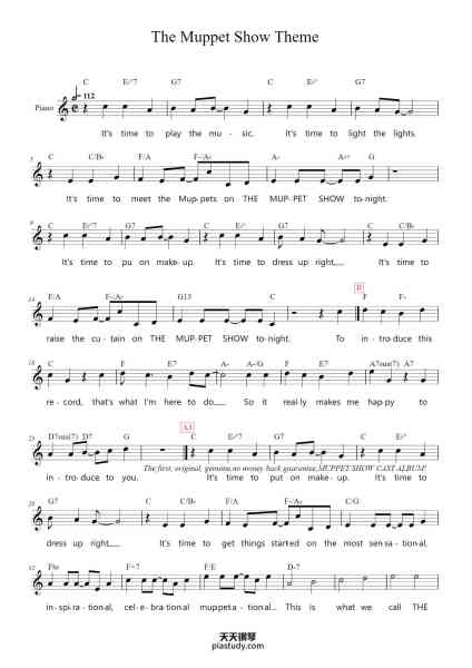 “The Muppet Show Theme”钢琴谱-Jim Henson and Sam Pottle-免费下载-天天钢琴