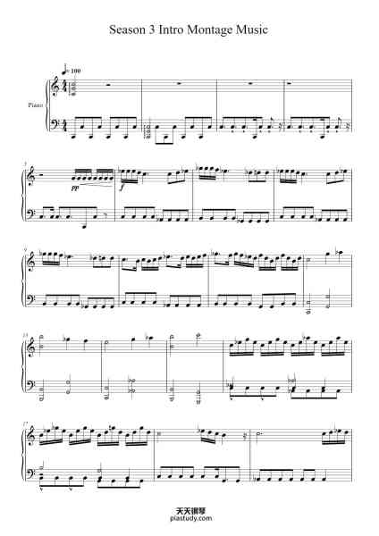 “Season 3 Intro Montage Music – Brad Breeck (Piano Solo)”钢琴谱-Composed by Brad Breeck-免费下载-天天钢琴