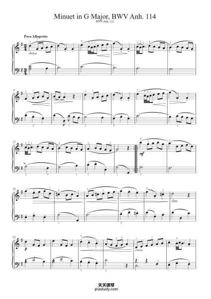 “Minuet in G Major, BWV Anh. 114”钢琴谱-Christian Petzold (1677-1733)-免费下载-天天钢琴