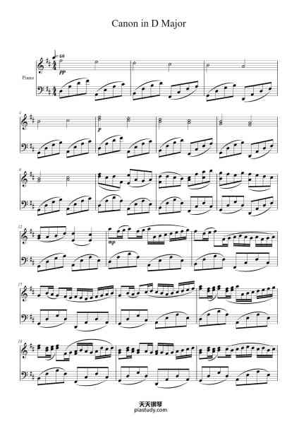 “Canon in D Major”钢琴谱-Johann Pachelbel (1653-1706)
Arr. for piano by Lee Galloway
Notation by Karl Nabielec
-免费下载-天天钢琴