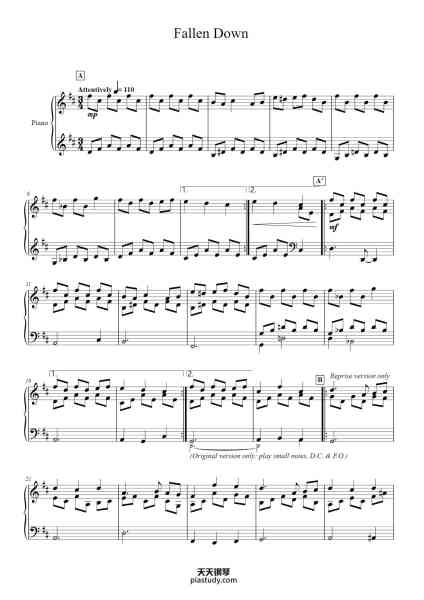 “Fallen Down”钢琴谱-Lesdrew-免费下载-天天钢琴