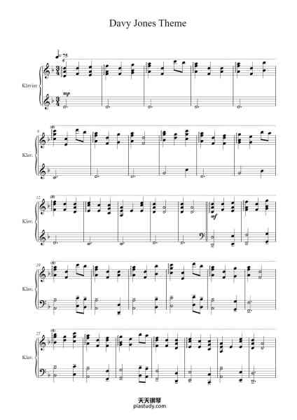 “Davy Jones Theme”钢琴谱-Croftrl Harfay-免费下载-天天钢琴