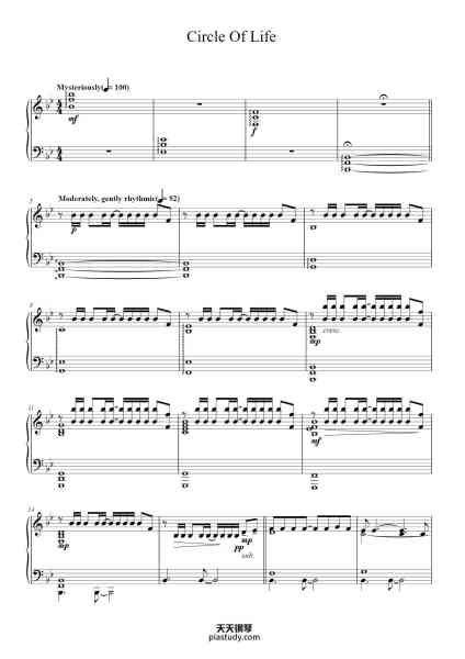 “Circle Of Life”钢琴谱-Music by ELTON JOHN
Lyrics by TIM RICE-免费下载-天天钢琴