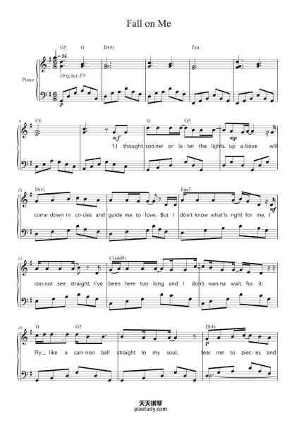 “Fall on Me”钢琴谱-Andrea Bocelli-免费下载-天天钢琴