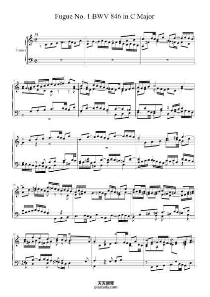 “Fugue No. 1 in C Major, BWV 846”钢琴谱-Johann Sebastian Bach (1685 - 1750)-免费下载-天天钢琴