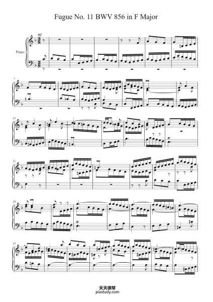 “Fugue No. 11 in F Major, BWV 856”钢琴谱-Johann Sebastian Bach
(1685 - 1750)-免费下载-天天钢琴