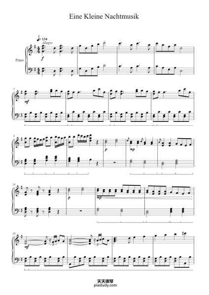 “Eine Kleine Nachtmusik”钢琴谱-W.A. Mozart-免费下载-天天钢琴