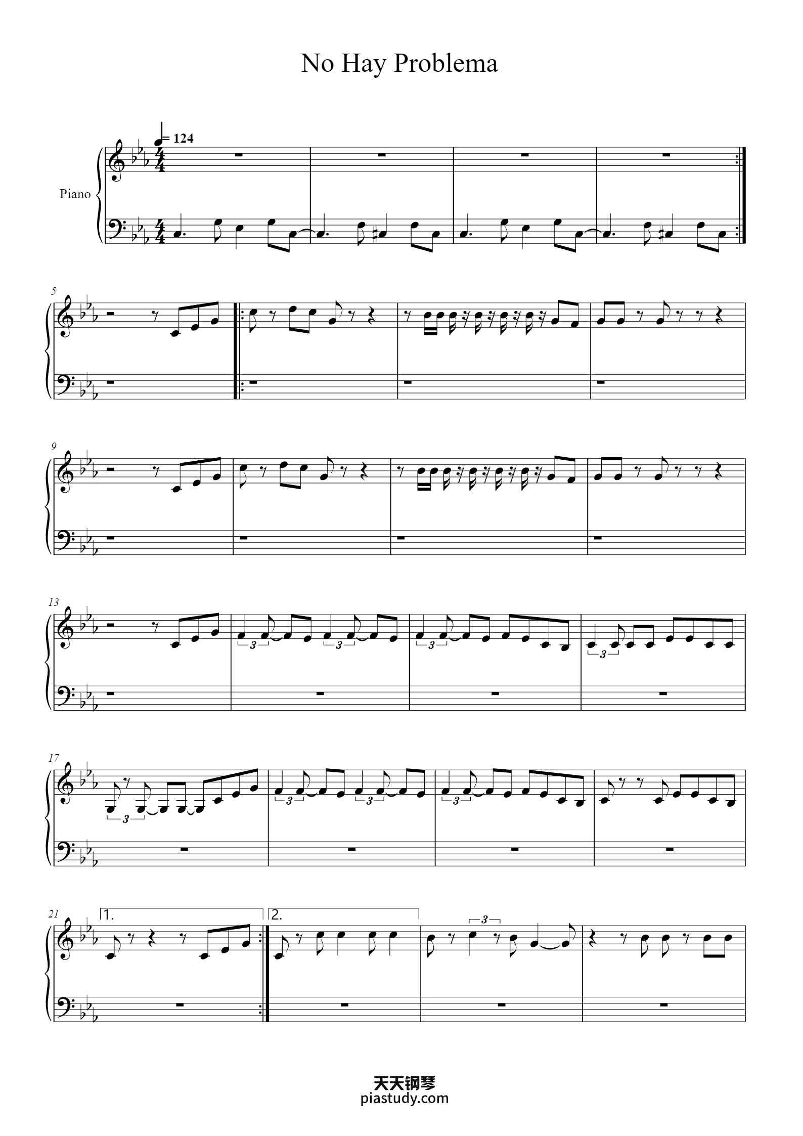 'No Hay Problema' - Piano Sheet Music By xxx | TOPiano