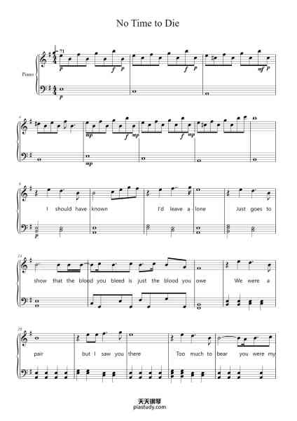 “No Time to Die”钢琴谱-Arranged by Cameron McMahon-免费下载-天天钢琴