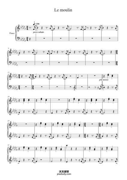 “Le moulin”钢琴谱-Yann Tiersen-免费下载-天天钢琴