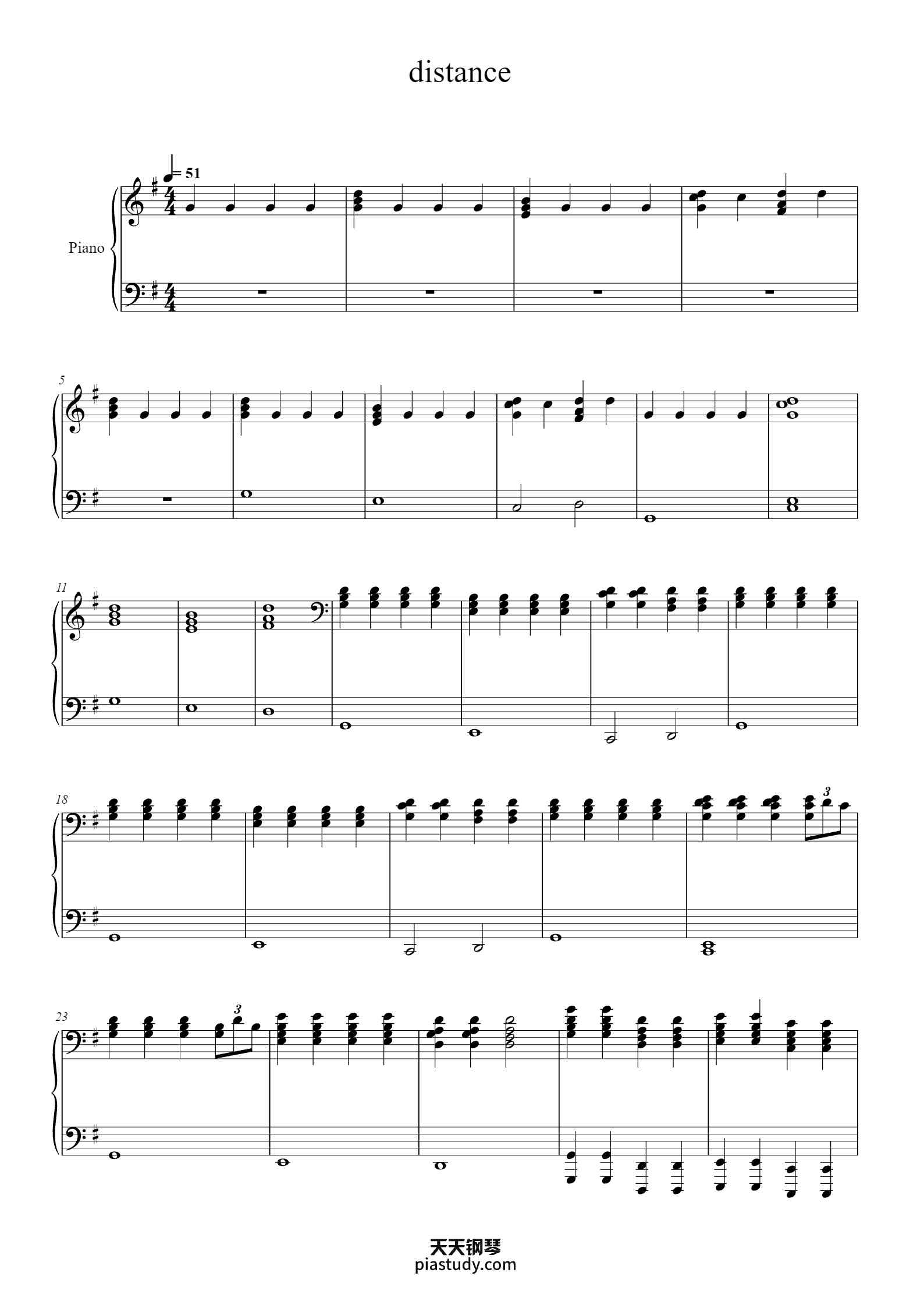 distance钢琴谱 - Taia Bohne - free piano sheet music - PiaNoproblem