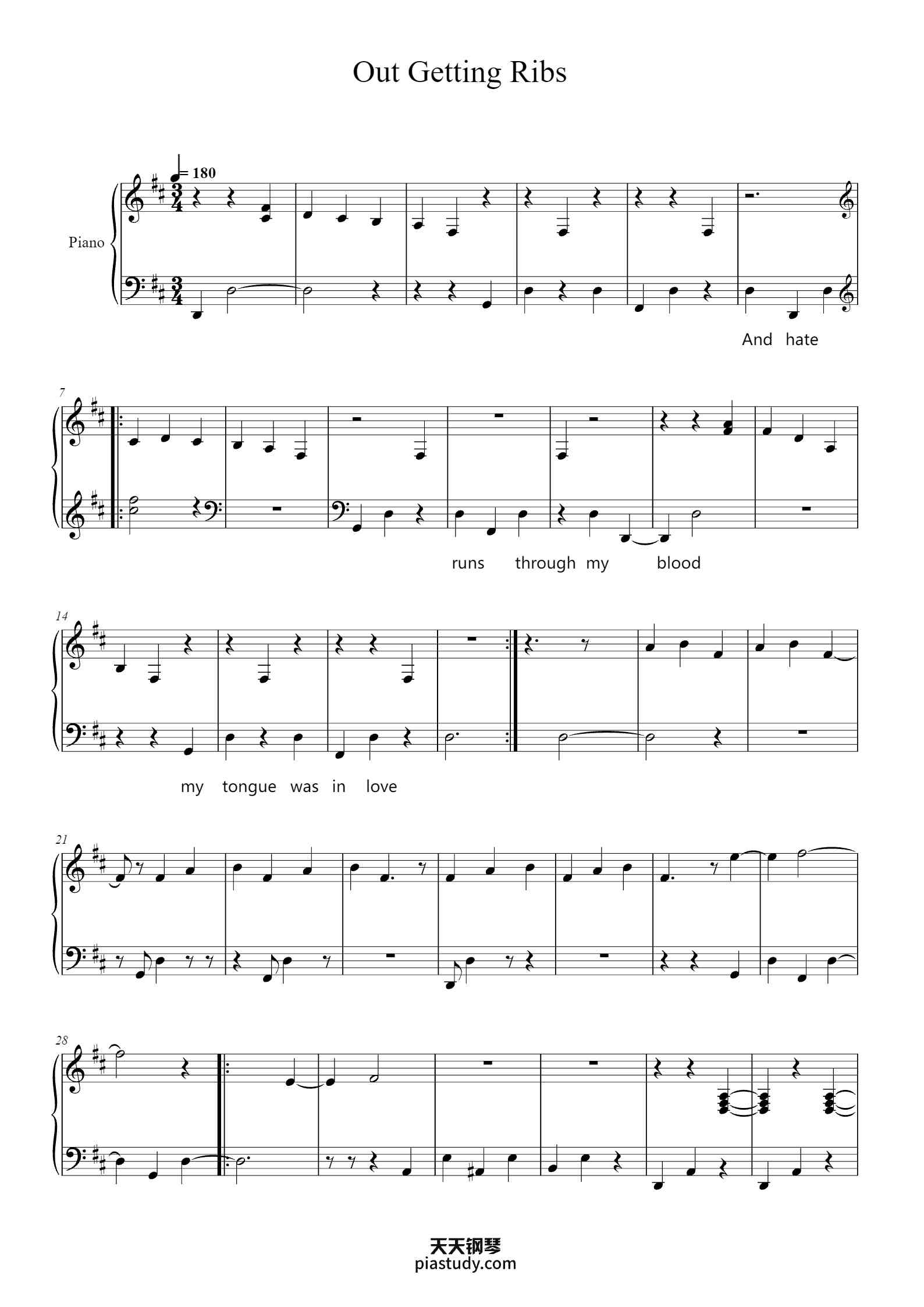 'Out Getting Ribs' - Piano Sheet Music By Millie Megan | TOPiano