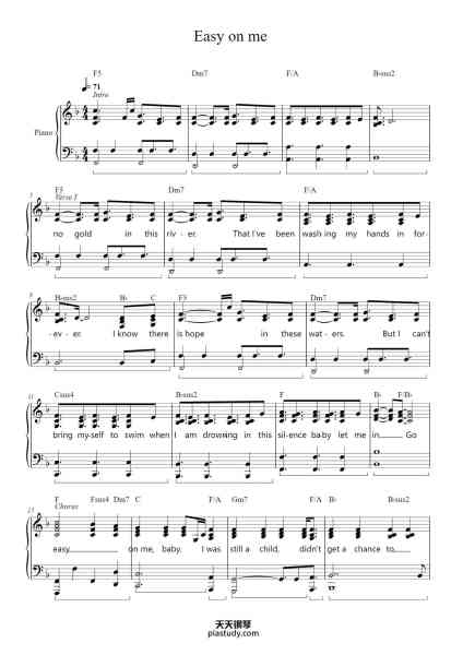 “Easy on me”钢琴谱-Adele-免费下载-天天钢琴