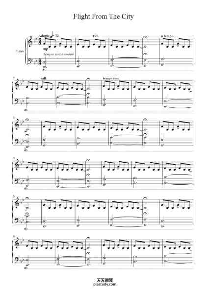 “Flight From The City (for Solo Piano) – Jóhann Jóhannsson”钢琴谱-Jóhann Jóhannsson-免费下载-天天钢琴