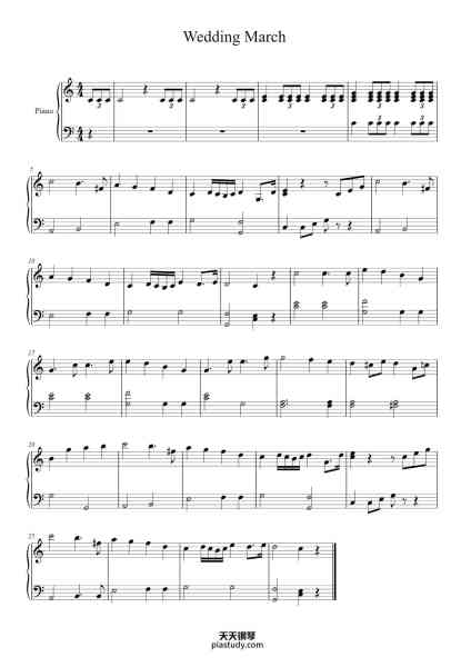 “Wedding March”钢琴谱-Felix Mendelssohn-免费下载-天天钢琴