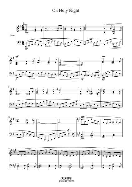 “O Holy Night”钢琴谱-Music By Adolphe Adams Words by Placide Cappeau Arr. by Aaron Wilson-免费下载-天天钢琴