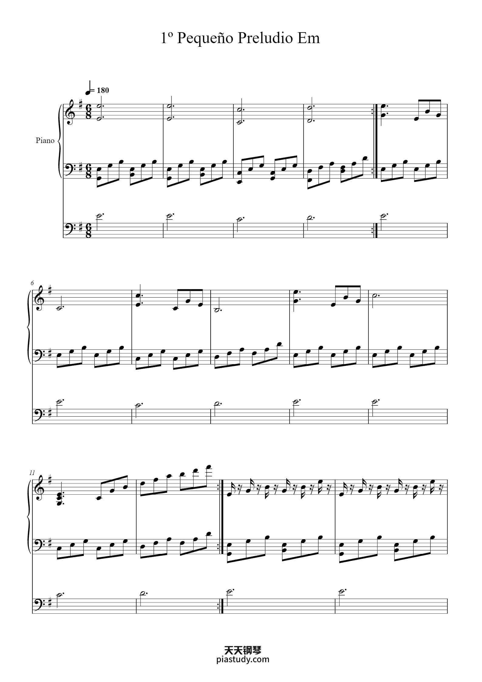 1º Pequeño Preludio Em钢琴谱 - Unknown author - free piano sheet music ...