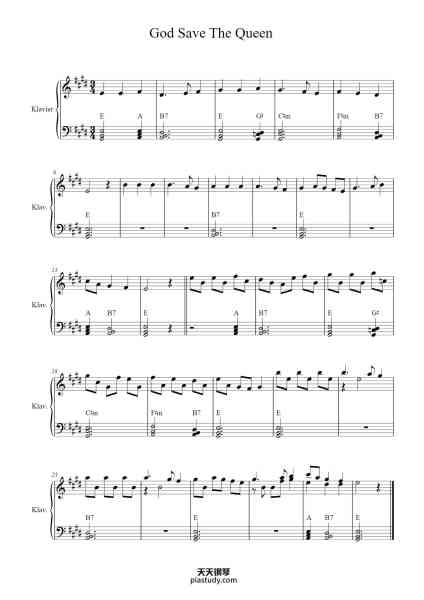 “God Save the Queen”钢琴谱-Thomas Arne-免费下载-天天钢琴