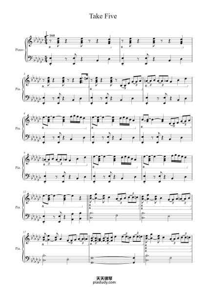 “Take Five”钢琴谱-The Dave Brubeck Quartet-免费下载-天天钢琴