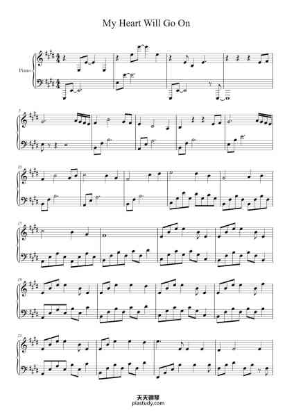 “My heart will go on（我心永恒）”钢琴谱-James Horner-免费下载-天天钢琴