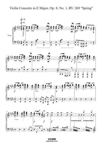 “Violin Concerto in E Major, Op. 8, No. 1, RV. 269 "Spring"”钢琴谱-Antonio Vivaldi (1678 - 1741)-免费下载-天天钢琴