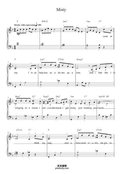 “Misty”钢琴谱-Words by JOHNNY BURKE
Music by ERROLL GARNER-免费下载-天天钢琴