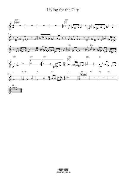 “Living for the City”钢琴谱-Stevie Wonder-免费下载-天天钢琴