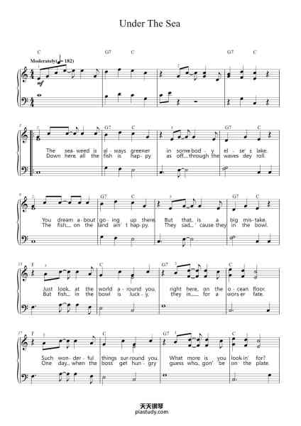 “Under the Sea (from The Little Mermaid)”钢琴谱-Music by ALAN MENKEN
Lyrics by HOWARD ASHMAN-免费下载-天天钢琴
