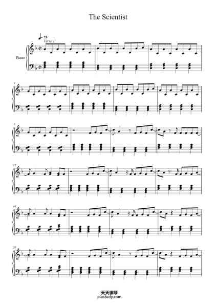 “The Scientist”钢琴谱-Coldplay-免费下载-天天钢琴
