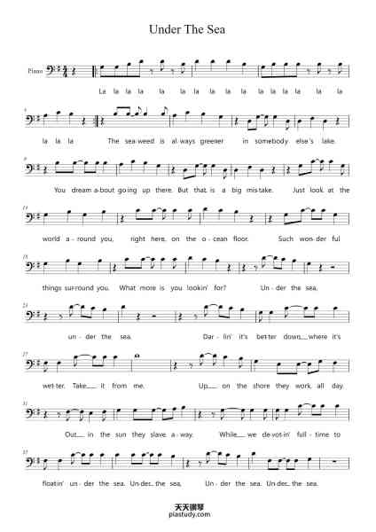 “Under The Sea”钢琴谱-Alan Menken-免费下载-天天钢琴