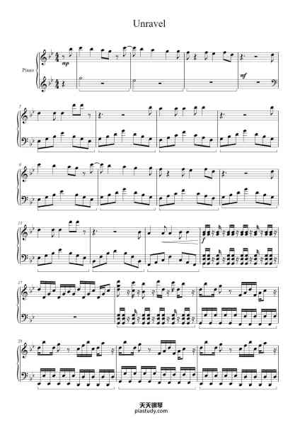 “Unravel”钢琴谱-Composed by TK Arranged by Roger Nguyen Edited by Max Tan-免费下载-天天钢琴