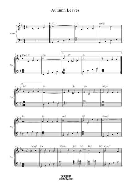 “Autumn Leaves”钢琴谱-Johnny Mercer-免费下载-天天钢琴