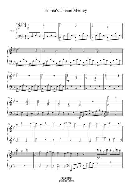 “Emma's Theme Medley (Once Upon A Time)”钢琴谱-Mark Isham, arranged by Laurissa Smith-免费下载-天天钢琴