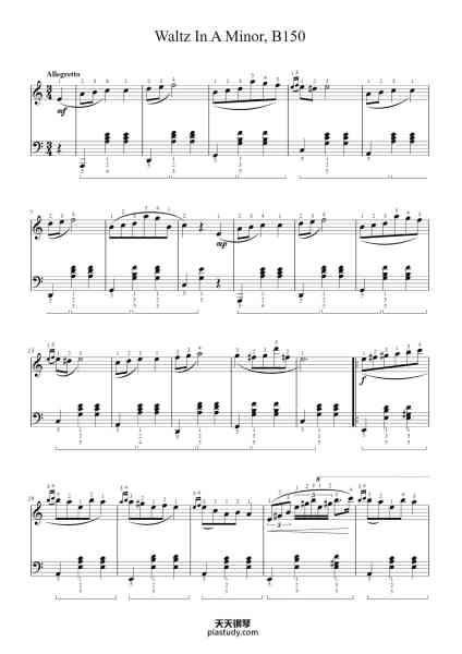 “Waltz in A Minor, B. 150”钢琴谱- Frederic Chopin-免费下载-天天钢琴