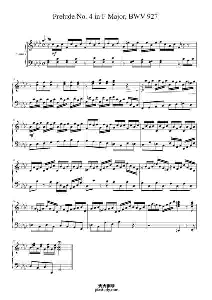 “Prelude No. 4 in F Major, BWV 927”钢琴谱-Thelon Vagust-免费下载-天天钢琴