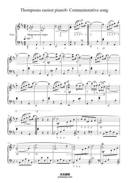 “Thompsons easiest piano8- Commemorative song”钢琴谱-John Thompson-免费下载-天天钢琴