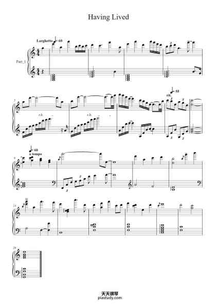 “Having Lived”钢琴谱-Kan Gao (transcribed by FrankTank_Music)-免费下载-天天钢琴