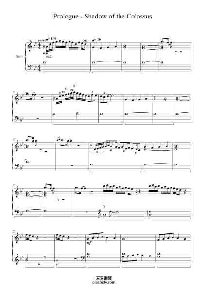 “Prologue - Shadow of the Colossus”钢琴谱-Composed by: Kow Otani Arranged by: Daniel Major-免费下载-天天钢琴