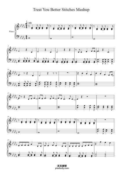 “Treat You Better Stitches Mashup”钢琴谱-arr. kkacoolgirl-免费下载-天天钢琴