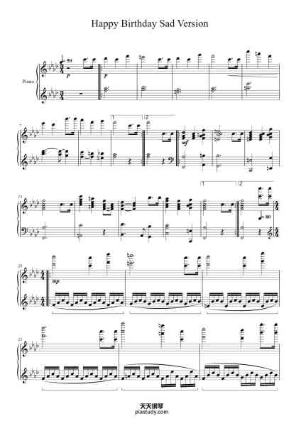 “Happy Birthday Sad Version - Piano”钢琴谱-Traditional arr. Jake Schembri-免费下载-天天钢琴