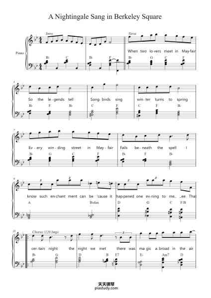 “A Nightingale Sang in Berkeley Square”钢琴谱-Vera Lynn-免费下载-天天钢琴