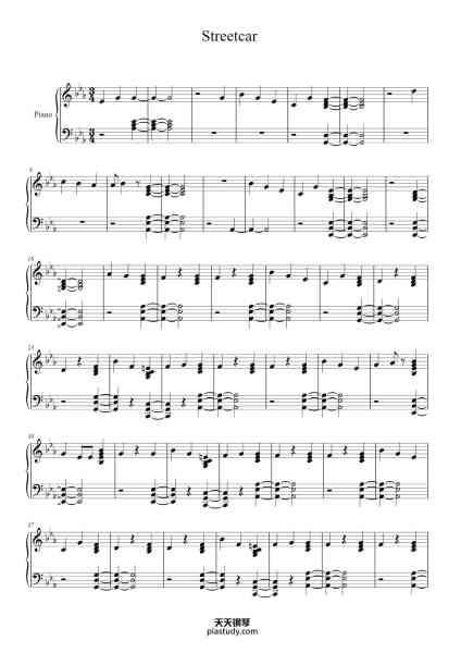 “Streetcar (Daniel Caesar) Solo Piano Arrangement”钢琴谱-Arranged by Tom Cooper-免费下载-天天钢琴