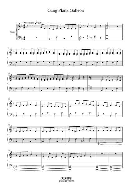 “Gang Plank Galleon”钢琴谱-作曲：David Wise arranged by N.Sasahara-免费下载-天天钢琴
