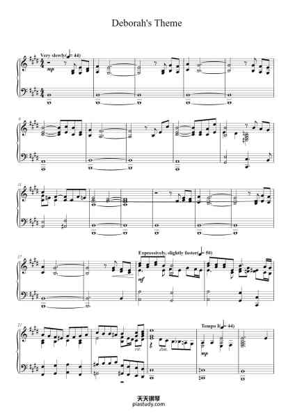 “Deborah's Theme (Once Upon a Time in America)”钢琴谱-By ENNIO MORRICONE-免费下载-天天钢琴