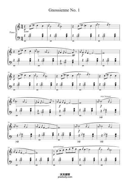 “Gnossienne No. 1”钢琴谱-Erik Satie
(1866–1925)-免费下载-天天钢琴