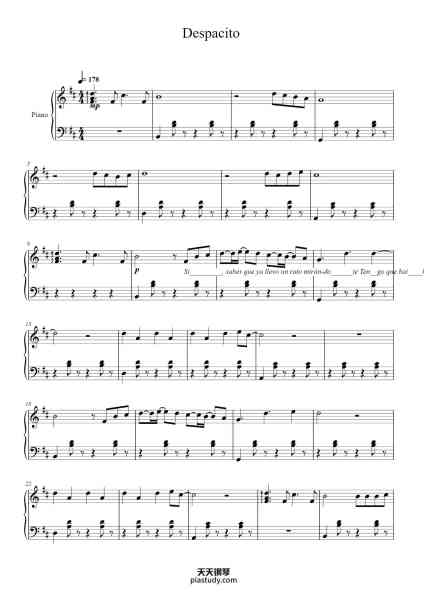 “Despacito”钢琴谱-Luis Fonsi, Ramón Ródriguez arr. Felix Lord-免费下载-天天钢琴