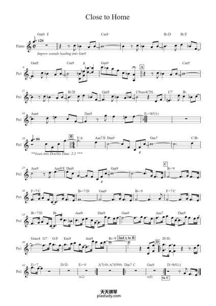 “Close to Home”钢琴谱-Lyle Mays-免费下载-天天钢琴
